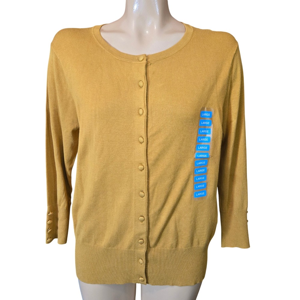 Philosophy Women's Mustard Yellow Button‎ detail Cardigan Sweater Large NWT